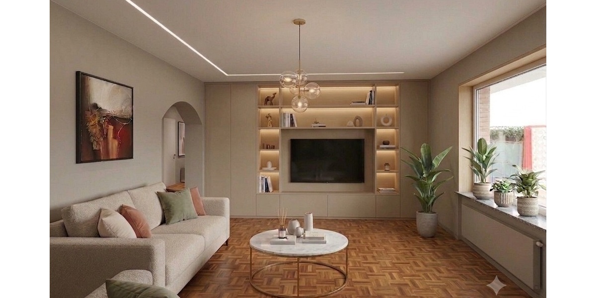 Wohnzimmer mit Mustereinrichtung